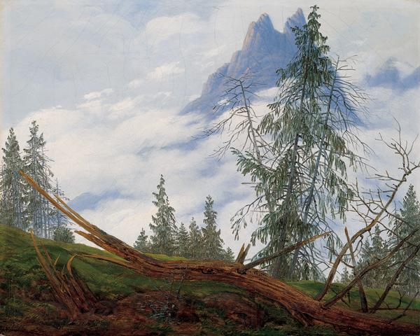 Caspar David Friedrich Mountain Peak with Drifting Clouds Norge oil painting art